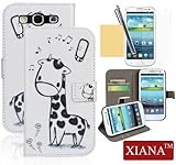 Galaxy S3 Case, XIANA Cartoon Giraffe Flip Magnet Wallet Leather Case Cover With Credit ID Cards Slots For Galaxy S3 i9300,Including A Stylus,Screen Protector and Cleaning Cloth
