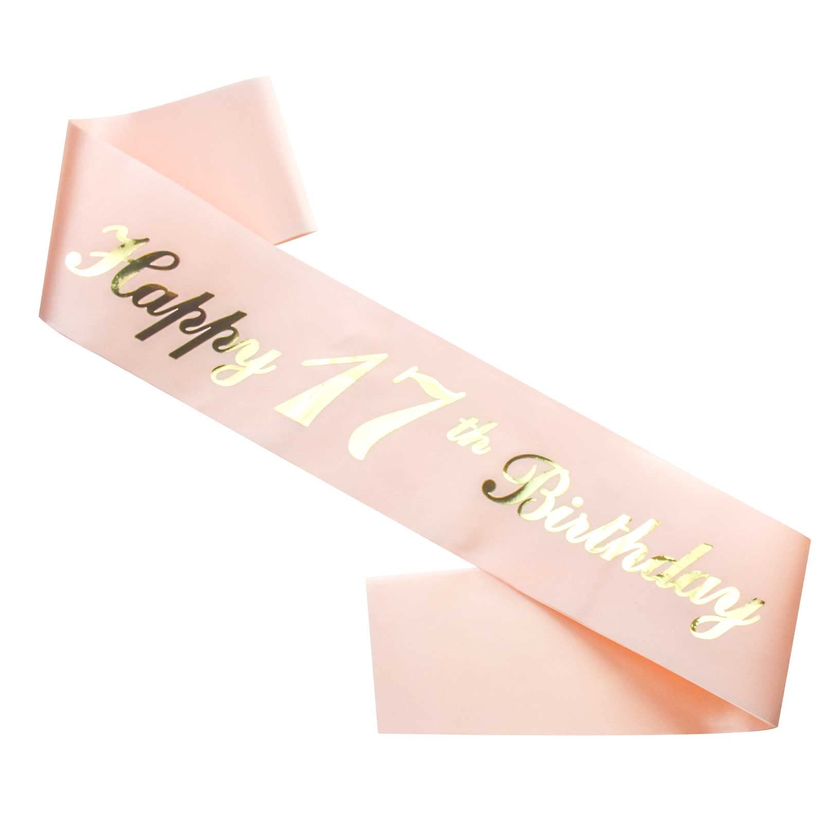 Ulikee Happy 17th Birthday Sash Rose Gold, 17th Birthday Satin Sash Birthday Gift for Girls 17th Birthday Party Decoration Suppiles Favours