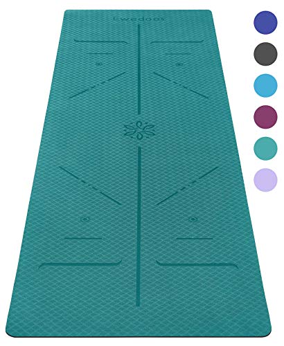 Ewedoos Eco Friendly Yoga Mat with Alignment Lines, TPE Yoga Mat Non Slip Textured Surfaces ¼-Inch Thick High Density Padding to Avoid Sore Knees, Perfect for Yoga, Pilates and Fitness (Jade)