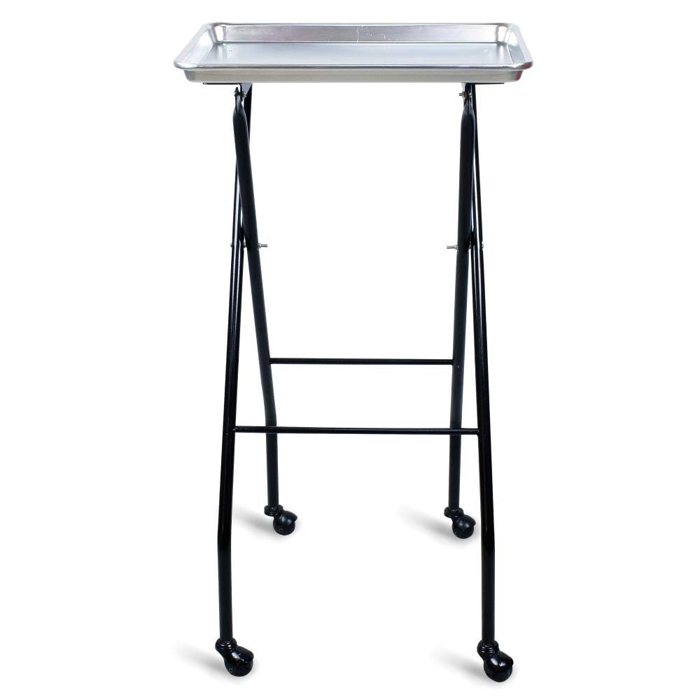 Aluminum Foldaway Folding Service Tray on Wheels-Silver: Kitchen & Dining