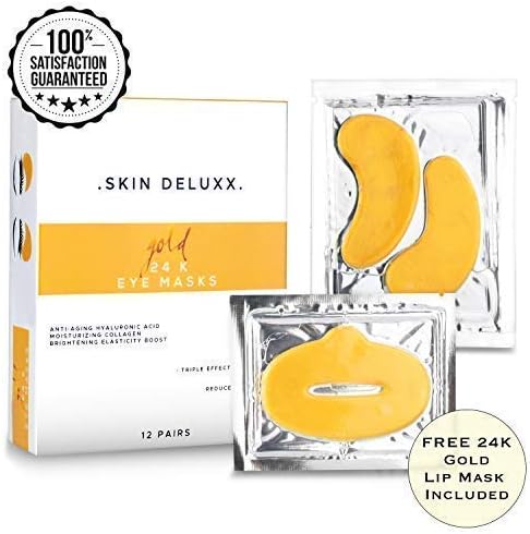 Gold Under Eye Treatment Patchesโ with โHyaluronic Acid,โ 12 set - โAnti-Aging Collagen Masksโ โfor Women with โVitamin C โfor โDark Circles, Puffiness, Wrinkles, Eye Bagsโ - โRevitalizing, Soothing