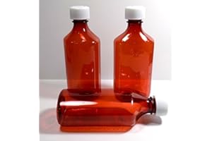 Graduated Oval Plastic 2 Ounce Amber RX Medicine Bottle with Child-Resistant Caps Lot of 100- BPA-Free Pharmaceutical Grade P