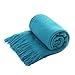 ALPHA HOME Throw Blanket for Couch 50x60 Warm Acrylic Knit Durable Lightweight Bed Blanket Decorative Blanket Tassels with Solid Color Soft for All Seasons Valentine's Day Machine Washable Teal