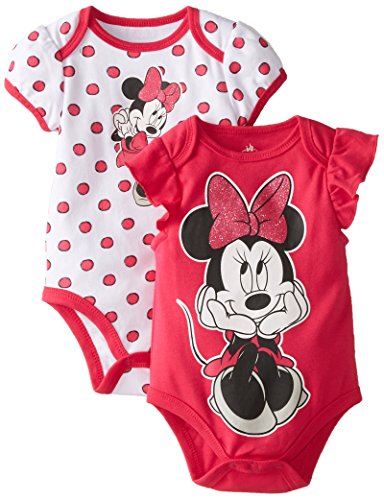 Disney Baby Girls  Disney Minnie Mouse Soft 2 Pack Bodysuits, Pink, 6 Months