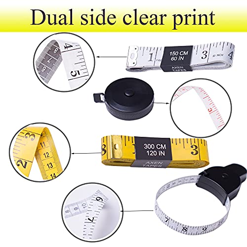 TACVEL 4 Pack Tape Measure Set, Soft Tape, Black Retractable Double Scales Rulers, Waist Body Tape, for Fabric Sewing Tailor Cloth Home Craft Measurements Body Measure