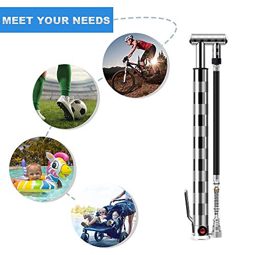 2018-Upgraded Bike Pump Portable High Pressure Mini Bicycle Floor Pump 160PSI Compatible with Presta Schrader Valve Pressure Gage Aluminum Alloy Bike Tire Pump for Road Mountain BMX Bikes Silver