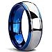 QUEENWISH 6/8mm Tungsten Carbide Wedding Bands Blue Silver Dome Bridal Engagement Rings for Couples