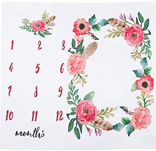 Sasairy Baby Monthly Milestone Cotton Blanket, Newborn Infant Photography Backdrop Photo Prop Kids Swaddling Wrap Blanket for Boy and Girl 100 x 100CM(Flower)