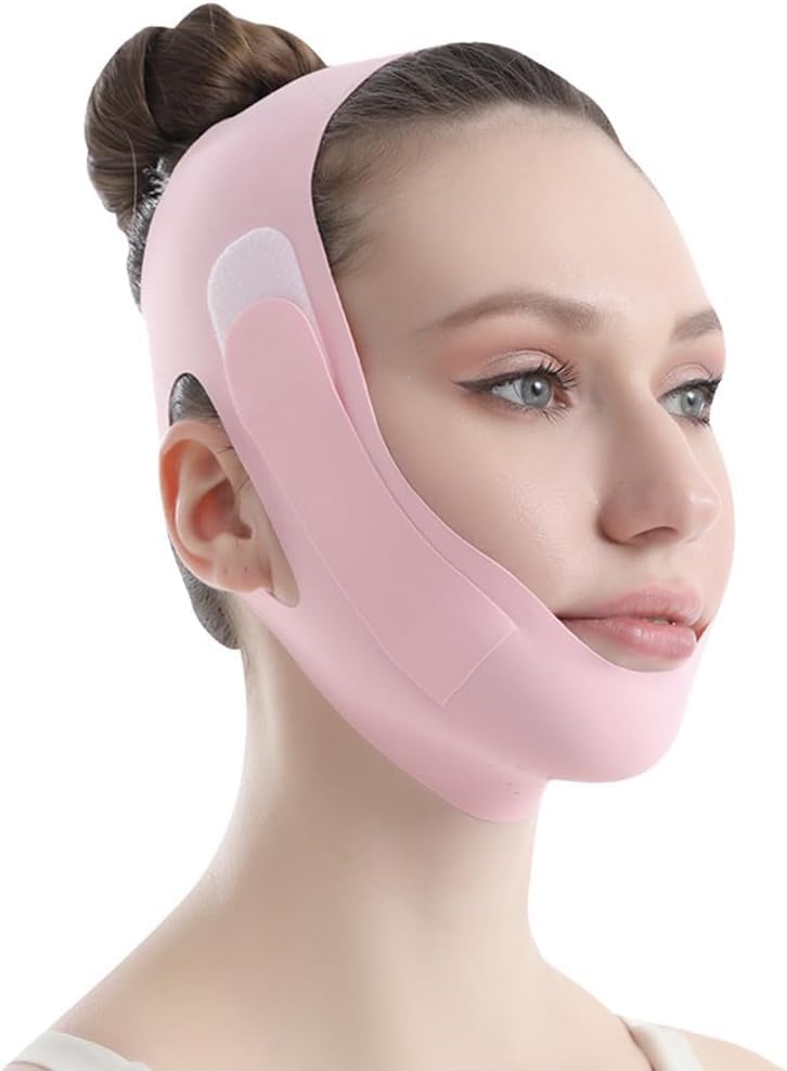 XFSRG Double Chin Remover Double Chin Mask Face Slimming Mask V Face Masks Adjustable Face Slimming Belt Face Mask Suitable for Men and Women (Pink)