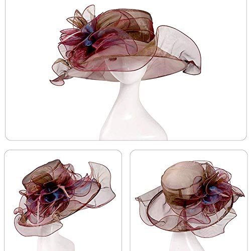 Aolvo Women Foldable Organza Church Hat - Lady Fascinator Tea Party Wedding Hat UV-Anti Cap With Ruffles Wide Brim For Derby - Thumbnail 6