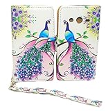 Purple & Pink Peacock Design Wallet Leather Case for Samsung Galaxy Avant G386T with Kickstand