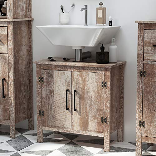 kleankin Wooden Under Sink Bathroom Floor Storage with Double