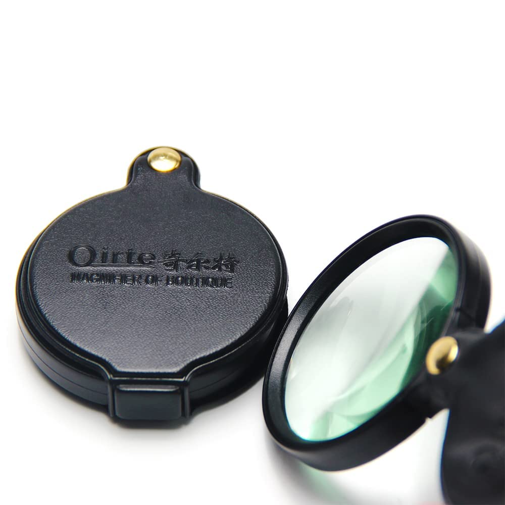 Folding Magnifying Glass 10X, Mini Pocket Magnifier with Rotating Protective Leather Sheath for Reading, Science, Jewelry, Books, Lens Size 2.4"(Brown/Black Borders are Shipped Randomly-1pc)