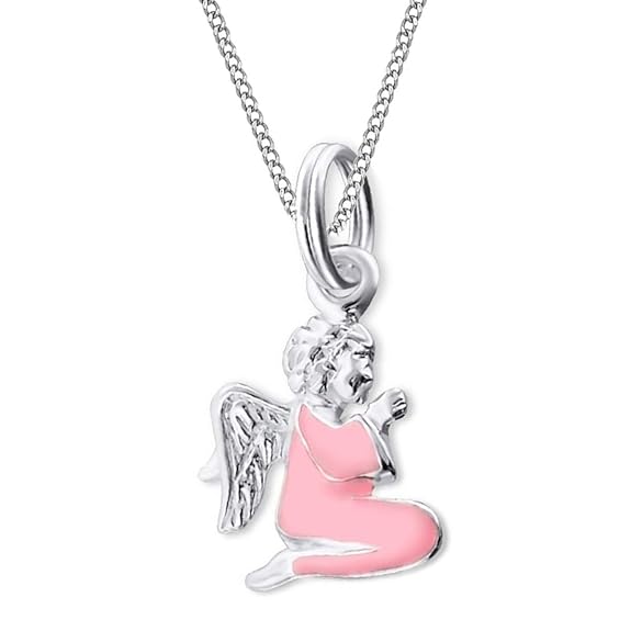 Mädchen Rosa Engel Anhänger Kette 925 Echt Silber Halskette Kinder Schutzengel
