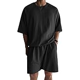Ryehack Men's Two Piece Outfits Sets Crew Neck Summer T Shirt and Shorts Set Oversized Sweatsuits Sports Sets with Pockets