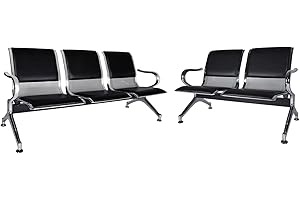 Kinfant Waiting Room Chair Bench - Guest Reception Chairs for Airport Hospital Bank Salon Barber Hall Room Conference (2+3-seat, Black-Mesh+PU)