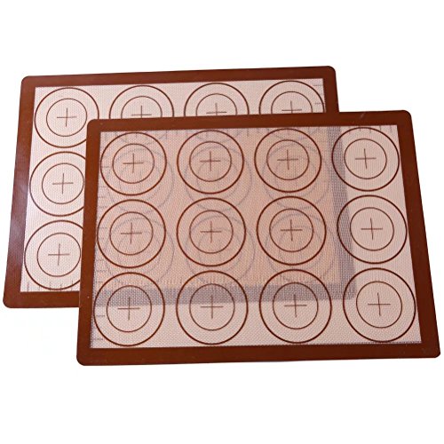 Silicone Baking Mat Set - 2 Pack Non-Stick Silicon Liner for Bake Pans & Rolling with Measurements, Heat Resistant Cookie Sheets for Macaroon/Pastry/Cookie (16" x 11.5", Brown)