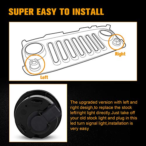 LED Turn Signal Lights for Jeep, AAIWA Amber Smoke Lens Front Turn Signal Assembly, Fender Flares Indicator Side Maker Parking Lights for 2007-2017 Jeep Wrangler JK & Wrangler Unlimited - Thumbnail 5