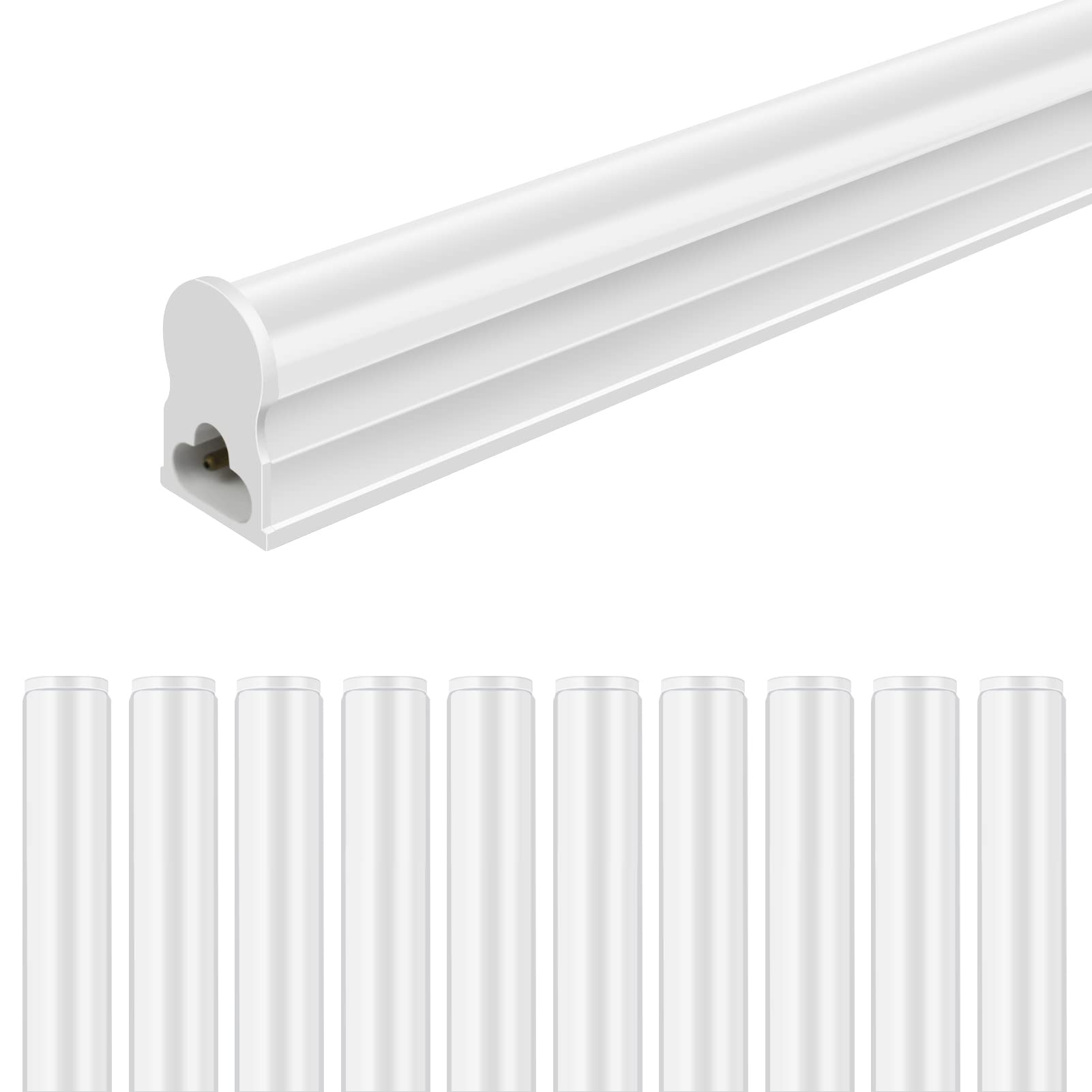 Photo 1 of LightingWill 10 Pack LED Shop Light 4FT, Warm White 3000~3500K, 20W, Linkable T5 Integrated Fixture, Utility LED Ceiling Light and Under Cabinet, Corded Electric with Built-in ON/Off Switch