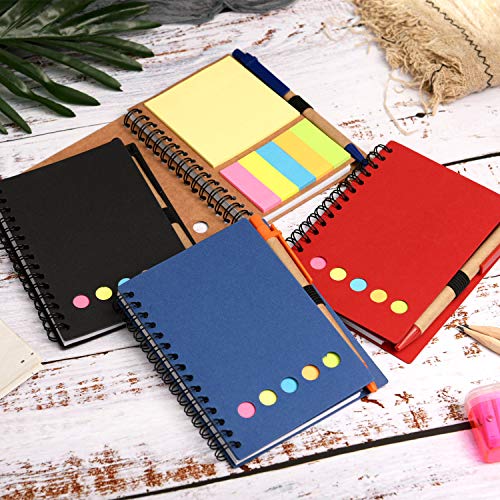 Blulu 4 Pieces Spiral Notebook 280 Sheets Lined Notepad with Sticky Notepads, Page Marker Colored Index Tabs Flags and Pen in Holder (Set 3) - Thumbnail 2