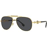 Versace Unisex Sunglasses Gold Frame, Dark Grey Lenses, 59MM