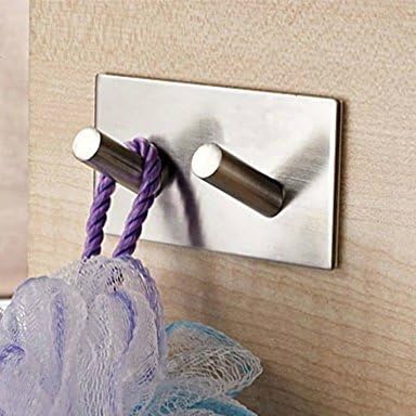 V-Shape 3M Self Adhesive Stainless Steel Robe Hook Cloth Towel Coat Hooks Wall Hanger, Brushed Finish (1 PCS, 2 Hook), W103V2