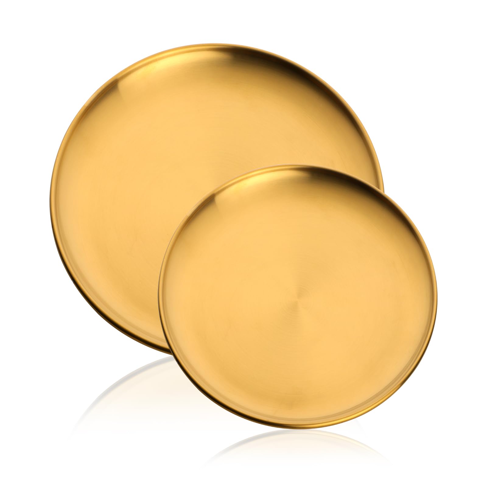 Buyer Star Stainless Steel Plate, Stainless Steel Round Dinner Plates, Metal Serving Plate, Dessert Plate, Dinner Dishes Plates Set for Camping Outdoor, Barbecue, Non-Toxin (Gold, 23+30cm)