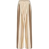Women Satin Wide Leg Dress Pants Silk Casual Dressy Long Flowy Pants Elastic High Waisted Trousers