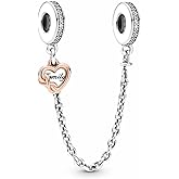 EZ Tuxedo 925 Sterling Silver Safety Chain Infinity Family Heart Charm for Bracelets