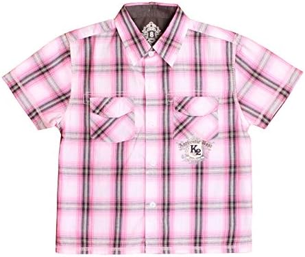 LBS Children Juvenile Colorful-grid Style Cotton Short Sleeve Dress Shirts (14, Pink)