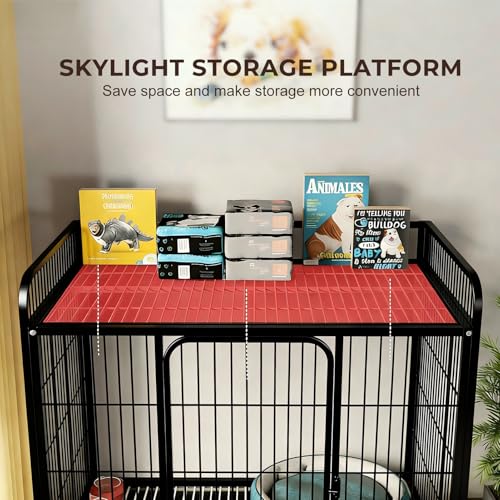Beauenty Dog Cage, Heavy Duty 95cm Dog Crate, Dog Kennel for Small/Medium/Large Dogs, with Removable Tray, Double Doors with Locks Design with 4 Wheels and Reinforced Baseplate (Black)