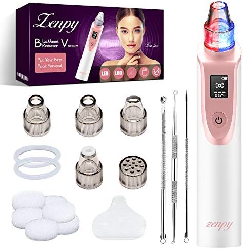 Zenpy Blackhead Remover Vacuum Suction Pore Cleaner Vacuum LCD Display 4 Replaceable Suction Heads Electric Suction Facial Comedone Acne Extractor Tool for Blackheads Extraction