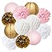 Baby Shower Decorations Furuix 12pcs Pink Gold Party Decorations Tissue Paper Pom Pom Honeycomb Ball and Paper Lantern for One Year Old Girls' Princess Birthday Decorations