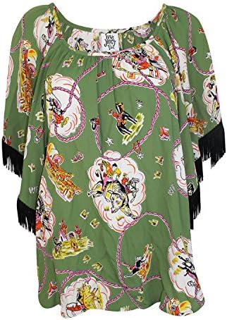 Ivy Jane Womens Raglan Sleeve Top With Fringe Green Large