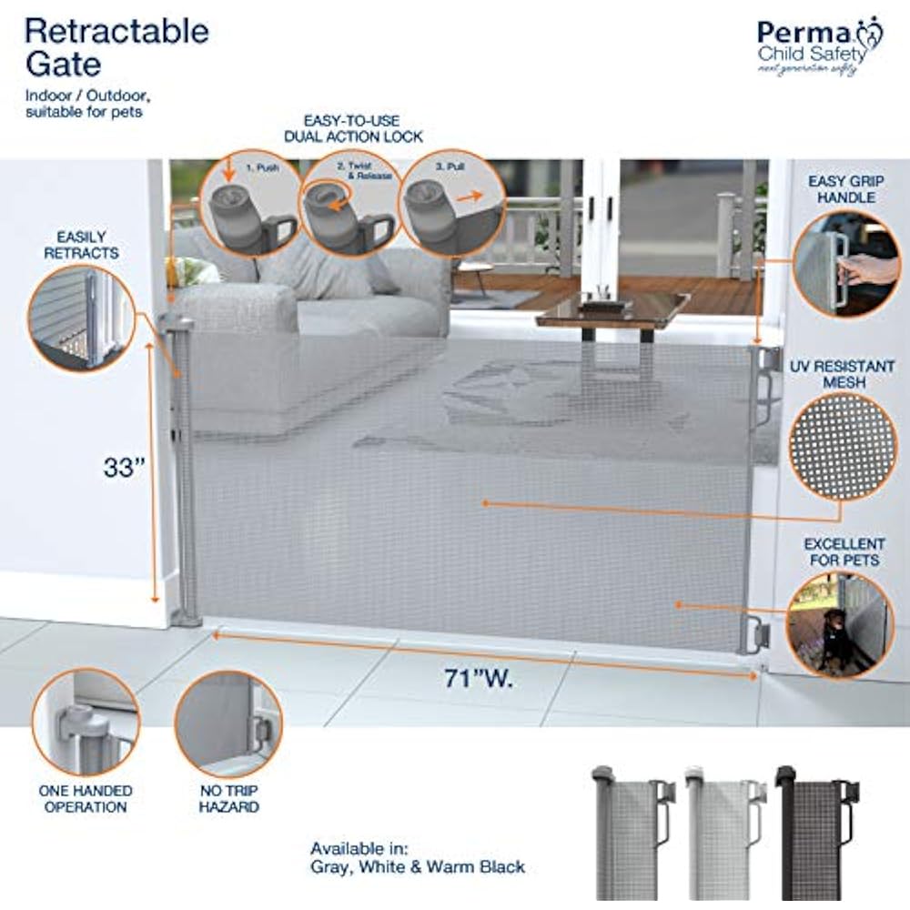 Extra Wide Outdoor Retractable Baby Gate, 33" Tall, Openings Up 71