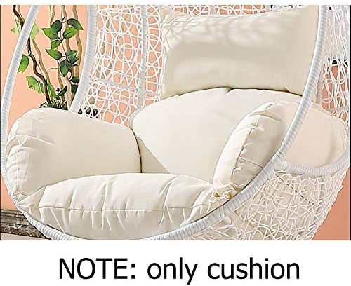 QXY Waterproof Swing chair cushions without stand, Patio Garden Wicker hanging egg Rattan chair hammock pad-White