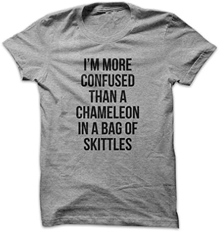 Mad Over Shirts I'm More Confused Than a Chameleon In a Bag Of Skittles Cool Funny Awesome Geek Girly Meme LOL Men's Small Grey T Shirt