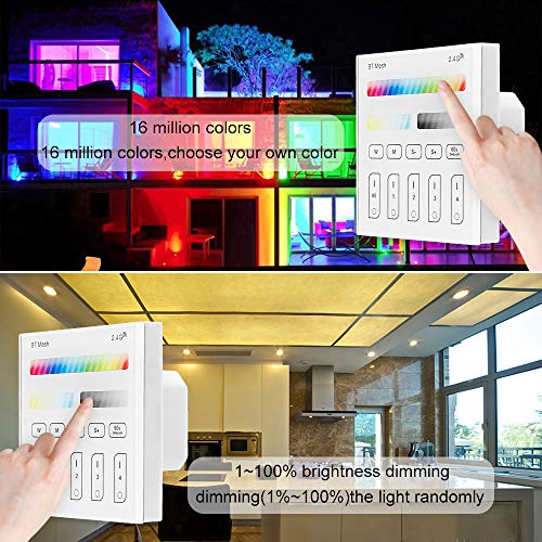 Wireless Bluetooth 5W 3.8Inch LED Recessed Downlights RGBWC 5 in 1 Spotlight Spot Dimmable AC 100-240V Smart Ceiling Lights with Touchscreen Smart Switch, BT Mesh Smart Bridge, Set of 10