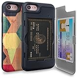 iPhone 7 Case, TORU [iPhone 7 Wallet Case Pattern Wood] Protective Slim Fit Dual Layer Hidden Credit Card Holder ID Slot Card Case with Mirror for iPhone 7 (2016) - Wood Geo
