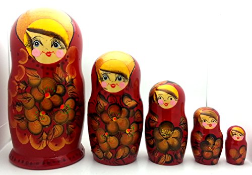 Russian Nesting Doll Matryoshka Hand Painted Nesting Doll set of 5 / Traditional 7 inch Tall