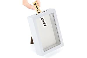 AXCEROH 4"x 6" Shadow Box Frame Display Case with Slot, MDF & Plexiglass, DIY 3D Travel Memorabilia Crafts Tickets Photos Dry Flowers Awards Medals Shells Piggy Bank, White