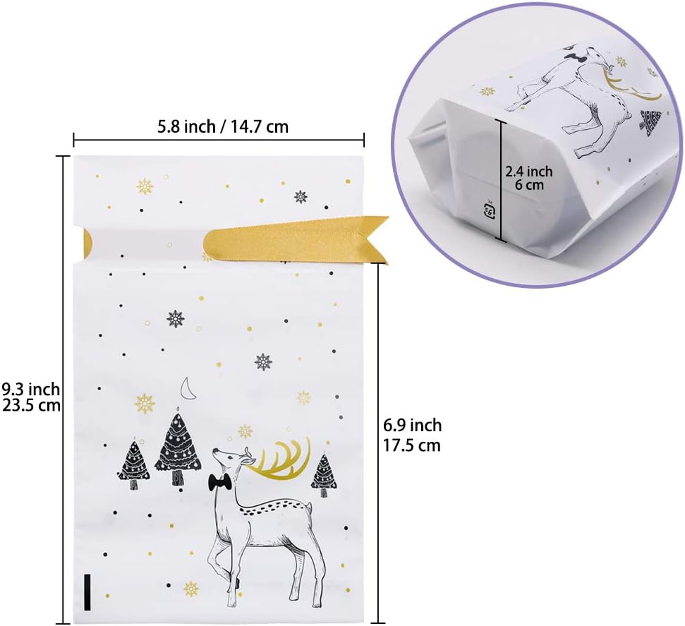 HRX Package 50pcs Plastic Treat Bags With Bows, Drawstring Gift Candy Party Favor for Christmas Goodies Cookies (14.7 x 23.5 x 6 cm) - Image 4