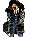 Roiii Women Winter Warm Thick Black Faux Fur Coat Hood Parka Long Jacket