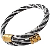 Imole Jewels Luxx Adjustable Steel Twisted Cable Cuff Unisex Bangle Bracelet in a Premium Jewelry Box (Black and Silver)