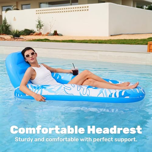 SLOOSH Inflatable Pool Floats, Recliner for Adults, Pool Float with Adjustable Backrest, Floating Chair with Cup Holder and Footrest for Summer Pool Party