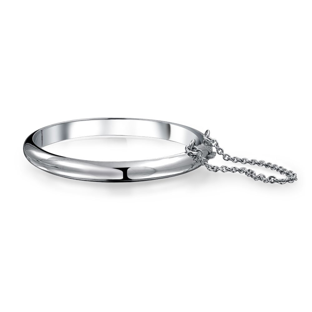 Bling Jewelry Personalize Small Wrist 5 Inch Simple Stackable Dome Bangle Cuff Bracelet .925 Sterling Silver Safety Chain Customizable