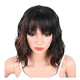 KRSI Fashion Hairstyles Black Mix Brown Synthetic Wigs for Black White African American Women Heat Resistant Natural Wavy Women's Custom Cosplay Party Wigs 14inch+Free Wig Cap