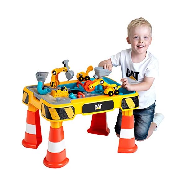 Theo Klein 3208 CAT Sand- und Wasser Spieltisch I Zwei Becken inkl. Rad- und Löffelbagger, Brücke, Rohren und Stoppern I… – Bild 3