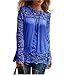 PHOTNO Fashion lace chiffon blouse long sleeve shirt women loose cotton tops t shirts S-XXXXXL (XXXL, Blue)