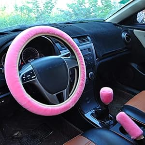 Winter Warm Auto stuurhoes, macllar 36-38cm pluizige stuurhoes auto-accessoires voor dames heren zwart roze (Roze)